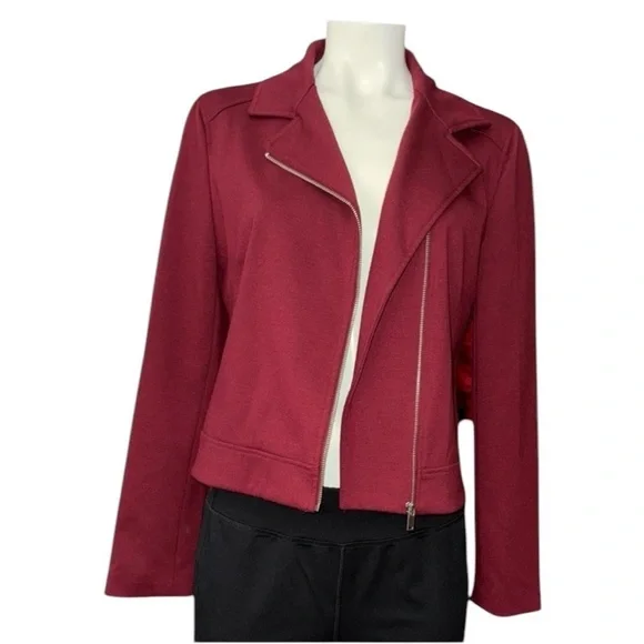 JULES & LEOPOLDO WOMENS SM PETITE BURGUNDY BLAZER JACKET W/ ANIMAL PRINT CAMI - Picture 3 of 6